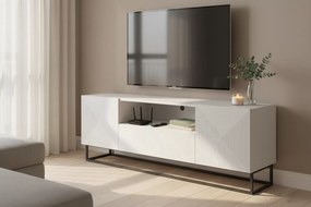 Szafka RTV Asha 167 cm z szufladą i metalowym stelażem - biały mat