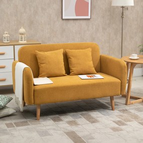 HOMCOM Sofa Dwuosobowa Szara - Kompaktowa Kanapa Loveseat z Poduszkami do Salonu i Biura, żółty+naturalny, 130 x 70 x 80 cm | Aosom PL