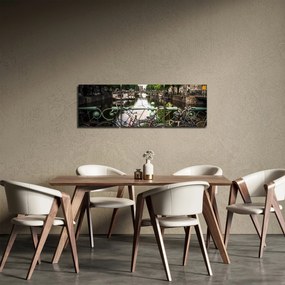 Obraz roweru w mieście (z zegarem) (90x30 cm)