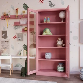 Szafa przeszklona AMELIA, 900 x 1850 x 400 mm, Fresh Style: pudrowy róż