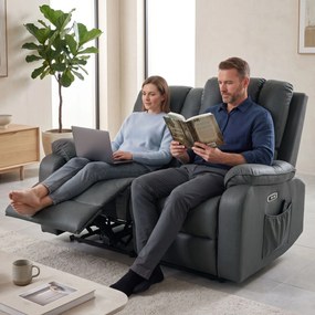 HOMCOM Dwuosobowa elektryczna sofa relaksacyjna z Leathaire, funkcją masażu i ogrzewania, 2 piloty, złącza USB/USB‑C | Aosom PL