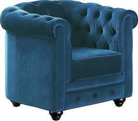 Fotel CHESTERFIELD - Welur w odcieniu morskim