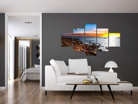 Obraz - Mewa lecąca nad wybrzeżem (125x70 cm)