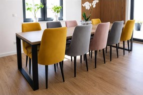 Drewniany stół Loft na metalowych nogach z tapicerowanymi krzesłami Massimo