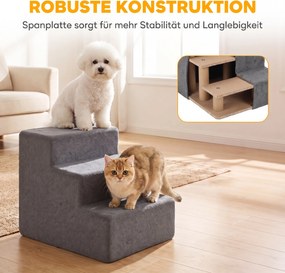 PawHut Schodki dla psa 3-stopniowe ze zdejmowanym pokrowcem dla małych psów 35 cm Ciemnoszary | Aosom PL