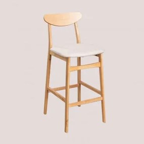 Wysoki Stołek Cloda Z Tkaniny I Drewna Natural Wood - Linen Beige & ↑75 Cm - Sklum