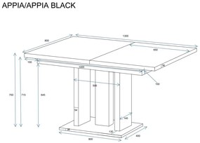 Stół rozkładany APPIA 130(210)x80 beton ciemny ENDO