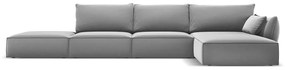 Jasnoszary aksamitny narożnik (prawostronny/z szezlongiem) Vanda – Mazzini Sofas