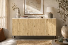 Komoda Nicole 200 cm czterodrzwiowa - biały / dąb artisan / czarne nóżki