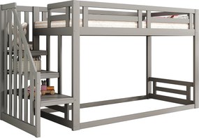 Łóżko piętrowe dla dzieci 90×200 cm - ze schodami i stelażem listwowym - szare