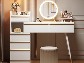 Toaletka z oświetleniem LED 100 x 41,5 x 102 cm - z 6 szufladami - rozsuwany blat - biały