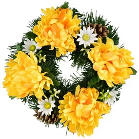 Wianek na Dzień Zaduszny Żółte chryzantemy, 20 cm
