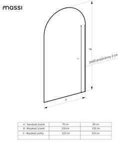 Parawan nawannowy półokrągły MOLIS Oval Brown szkło brązowe | Różne rozmiary : Kolor profili kabiny - chrom / srebrny, Rozmiar - 70x150 cm