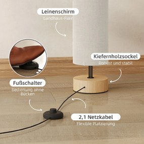 HOMCOM Lampa stojąca do salonu z kloszem lnianym, włącznik nożny | Aosom PL