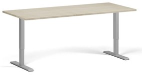 Biurko z regulacją wysokości, 180x80 cm, 1 silnik, szara podstawa, dąb naturalny