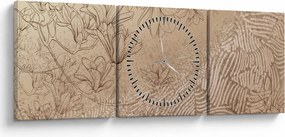 Obraz - Rysowane kwiaty (z zegarem) (90x30 cm)