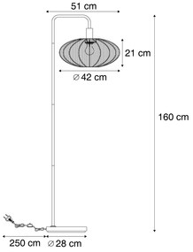 Lampa podłogowa Japandi czarna z brązowym materiałowym abażurem - BidaJapandi Oswietlenie wewnetrzne