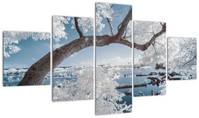 Obraz ośnieżonego drzewa nad wodą (125x70 cm)