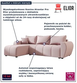 Różowy narożnik rozkładany w kształcie L  L6-P11