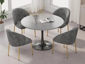 Zestaw 4 Krzeseł z tkaniny chenille - złocone metalowe nogi - krzesło do toaletki - krzesło do jadalni - Szary