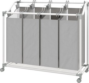 HOMCOM Kosz na pranie z 4 przegródkami 160 L z kółkami, wyjmowany worek na pranie, 97 x 38 x 81 cm, Szary
