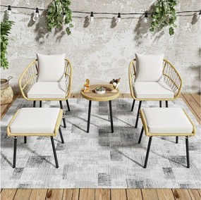 5-częściowy zestaw wypoczynkowy z rattanu – stół, 2 krzesła i 2 stołki, eleganckie i trwałe meble ogrodowe na taras i balkon