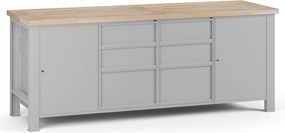 Stół warsztatowy G7, blat bukowy, 2100 x 685 x 840 mm, 2x szafka, 6x szuflada, szary