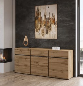Komoda CROSS 3D3S 180cm dąb wotan/czarna HELVETIA