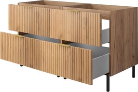 Szafka pod umywalkę, Dąb Craft, 120 (2 x 60) x 77 x 46 cm, uchwyt złoty, nogi czarne, bez blatu