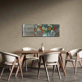 Obraz - Kwiaty polne, obraz olejny (z zegarem) (90x30 cm)