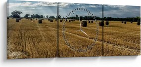 Obraz zebranego pola zboża (z zegarem) (90x30 cm)