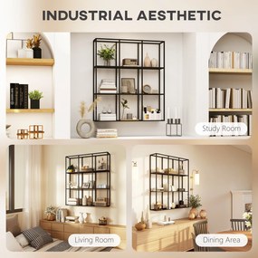 HOMCOM Industrialny Wiszący Regał z 9 Przegrodami, Metalowy Regał na Kolekcje, Idealny do Dekoracji Wnętrz, Czarny | Aosom PL