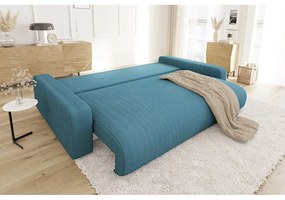 Turkusowa sztruksowa rozkładana sofa ze schowkiem 234 cm Sara – Ropez