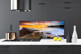 Szkło do Kuchni na Ścianę Skalisty Brzeg Morza