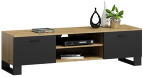 Loftowa szafka RTV 120 cm dąb artisan + czarny - Marus 4X