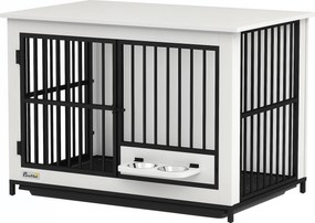 PawHut Duża klatka dla psa, łatwy dostęp, zamykana, obrotowy uchwyt na miski, dla małych i dużych psów, Biała