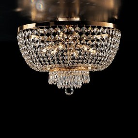 Lampa sufitowa Mozart z żelaza i złoconego mosiądzu z kryształkami górskimi 6 świateł H.37 Ø50 BL189-PL6-OR