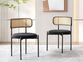 Zestaw 2 krzeseł z aksamitu i rattanu - metalowe nogi - Czarny