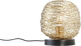 Designerska lampa stołowa złota z czarną podstawą 20 cm - Sarella