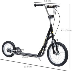 HOMCOM Hulajnoga dla dzieci 16/12 cali dzieci hulajnoga miejska roller regulowana czarna | Aosom PL