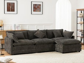 Sofa narożny 3-osobowy z weluru - z modułową podnóżkiem - Szary