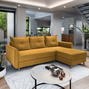 Masseno Narożnik PISAN z funkcją spania i pojemnikiem na pościel Narozniki L, Rozkładana sofa - Żółty, KRONOS 01