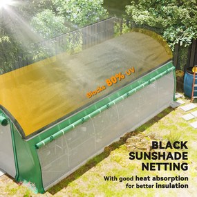 Outsunny Szklarnia Polytunelowa 6 x 3 x 2 m z Siatką Przeciwsłoneczną, Rolowanymi Bocznymi Ścianami, Pokrywą z Tworzywa, Stalowym Ramą, Zielona