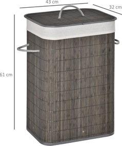 HOMCOM Kosz na bieliznę z uchwytami i pralnym workiem, Rattan, Poliester, Bawełna, Metal, 43L x 32S x 61W cm, Szary