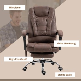 Vinsetto Masujący Fotel Biurowy z Funkcją Leżenia i Ogrzewania, Obrotowy, Ergonomiczny, do 120 kg, Brązowy