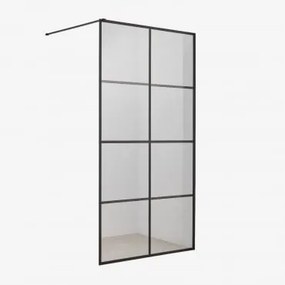 Mampara Prysznicowa Stała Z Dekoracją W Kratę, Szkło Hartowane 8 Mm I Aluminium Camden Transparent & Czarny Matowy & 90 X 195 Cm - Sklum