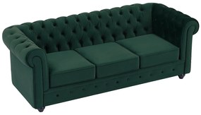 Kanapa 3 osobowa z zielonego weluru - CHESTERFIELD