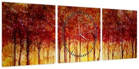 Obraz - Malowanie lasu liściastego (z zegarem) (90x30 cm)
