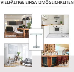 HOMCOM Okrągły Stół Jadalniany ze Szkłem, Metalowa Konstrukcja, Kolor Srebrny