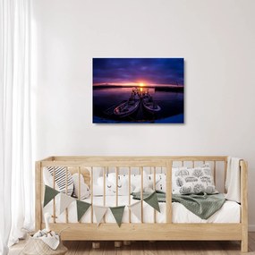 Obraz na szkle - łodzei rybackie w porcie (70x50 cm)